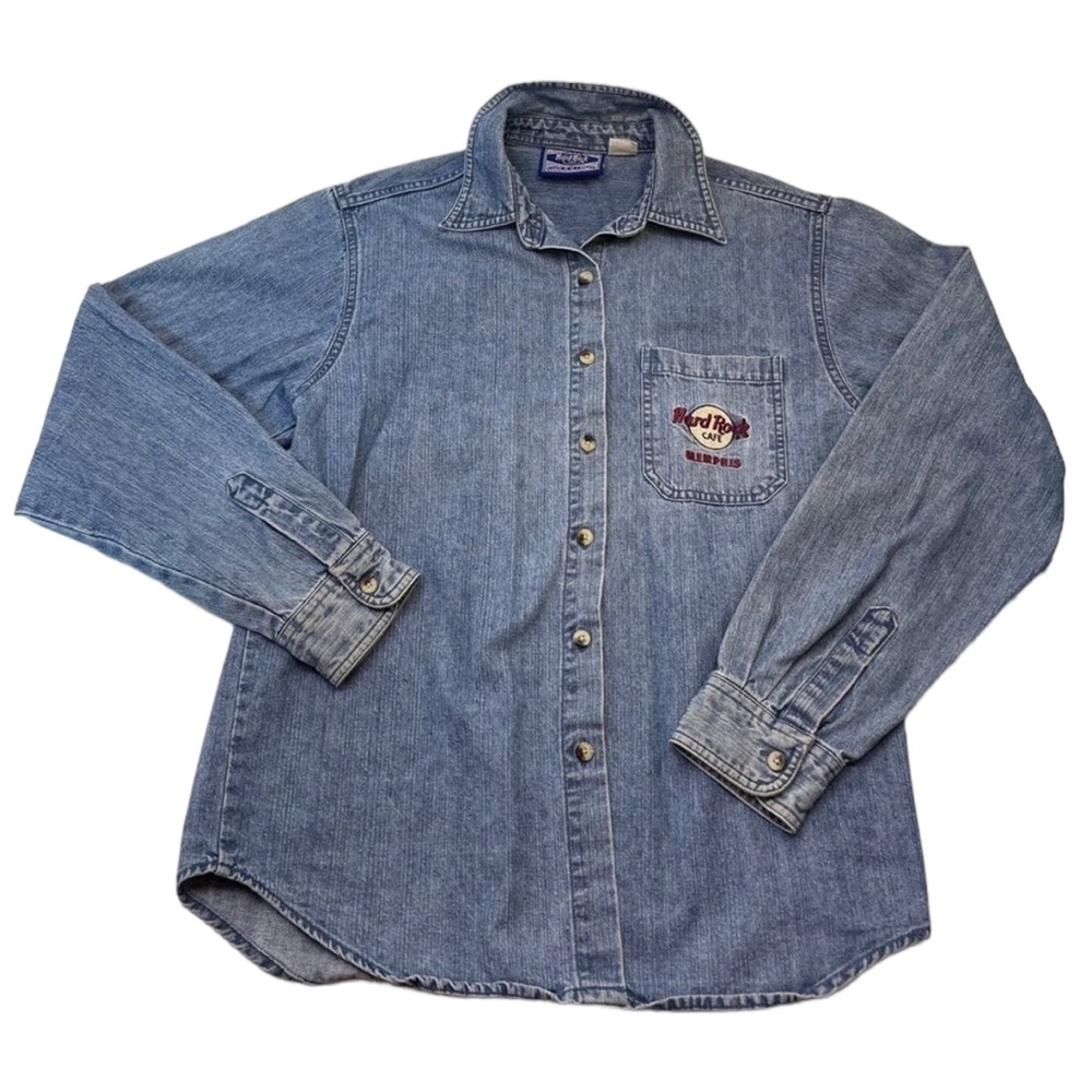 Authentic Hard Rock Memphis Cafe Light Weight Denim Jacket Large embroidery